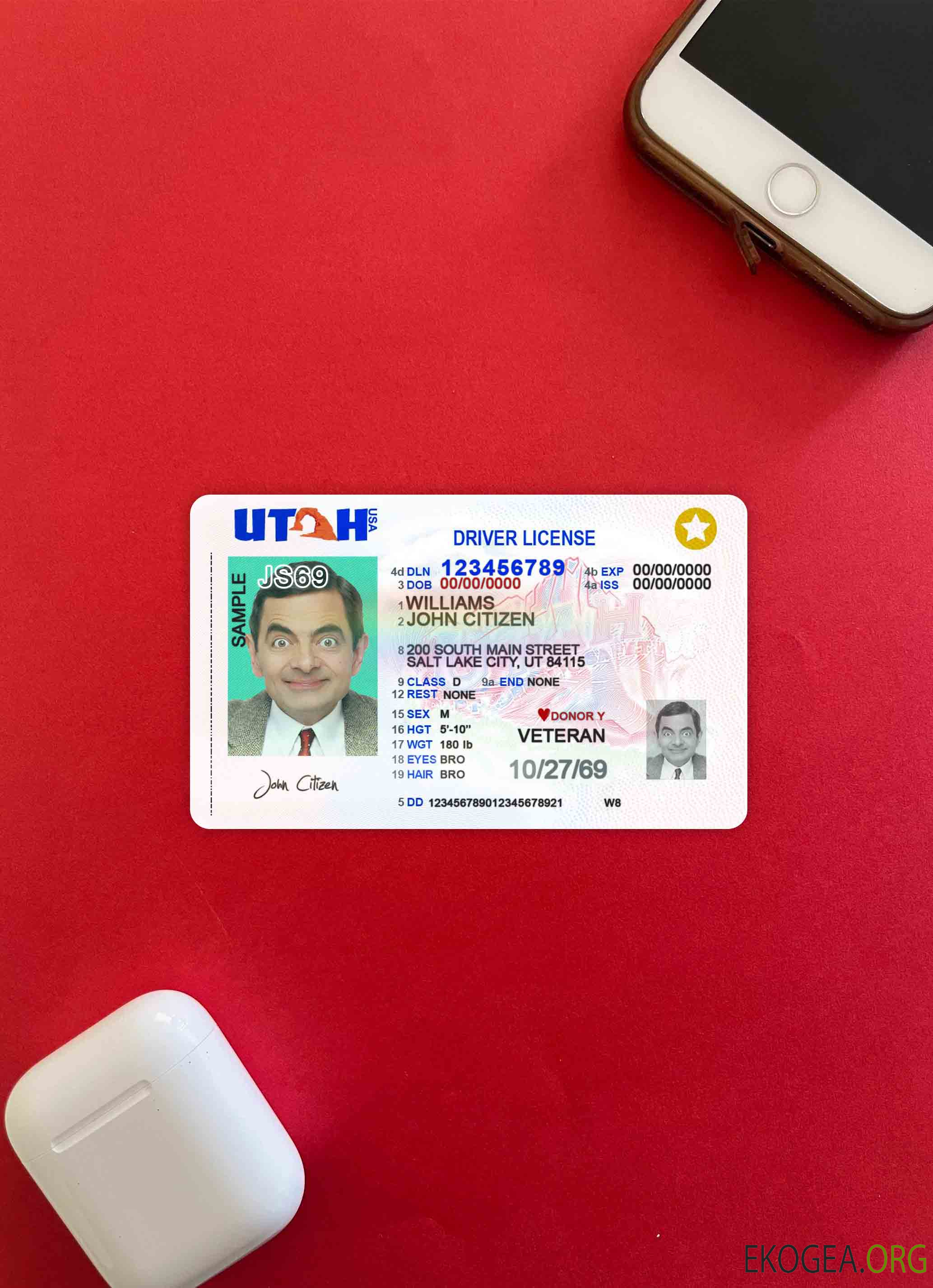 Permis de conduire USA Utah 2021   présent photolook AVANT